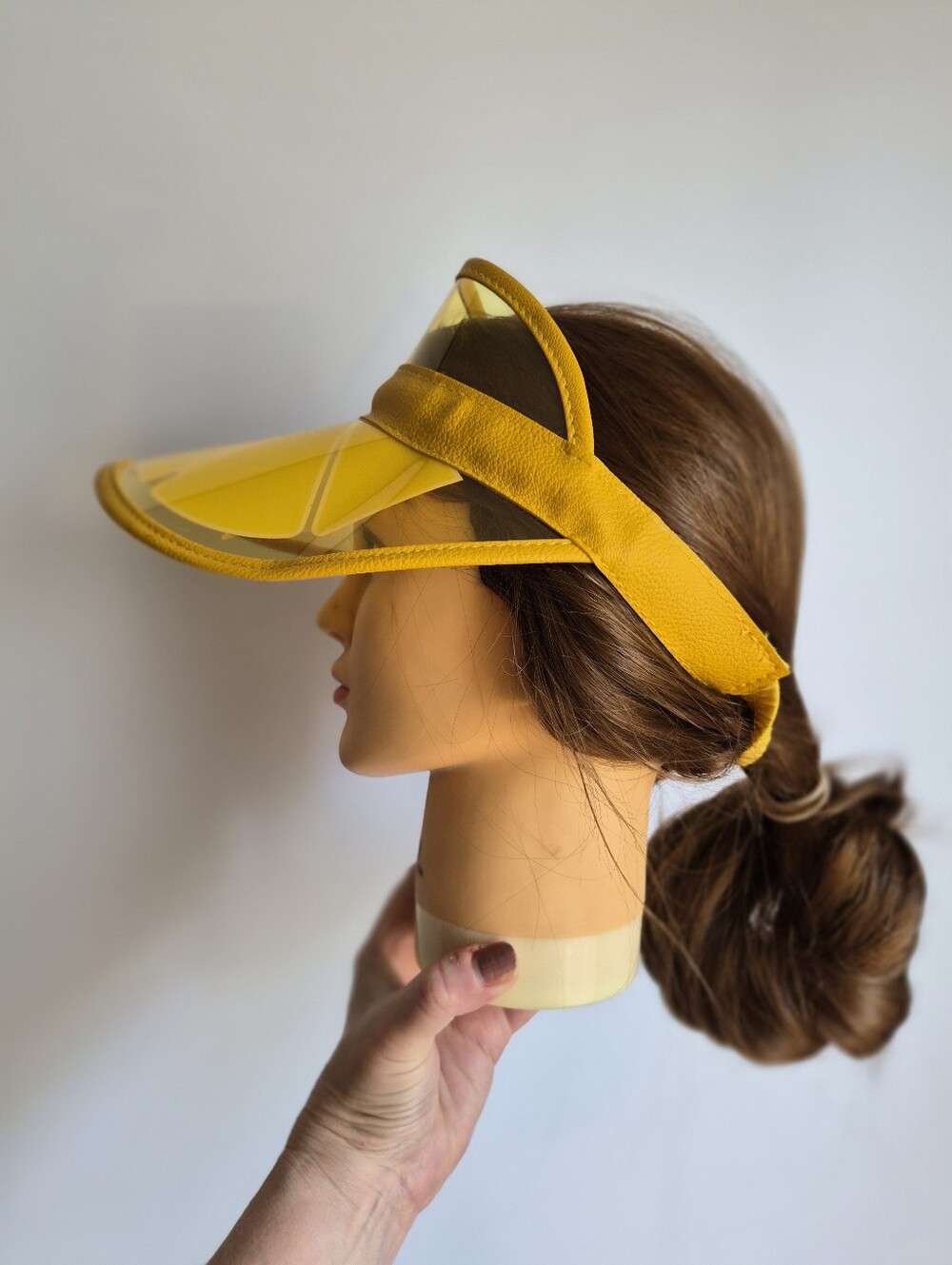 Vintage Style Yellow Transparent Plastic Sun Visor  Geometric Festival Rave Hat